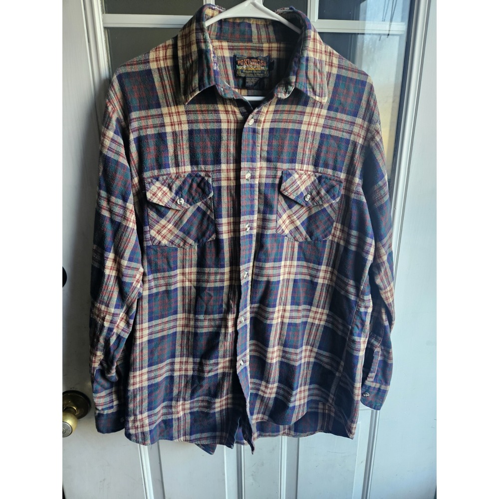Ponderosa Vintage Mens Plaid Button Up Shirt Large 100% Cotton Long Sleeve H3